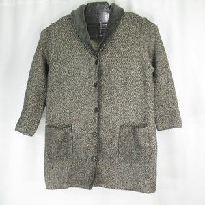 J Jill Sweater Coat Cardigan Jacket Large Petite Button Front Pockets Black Knit